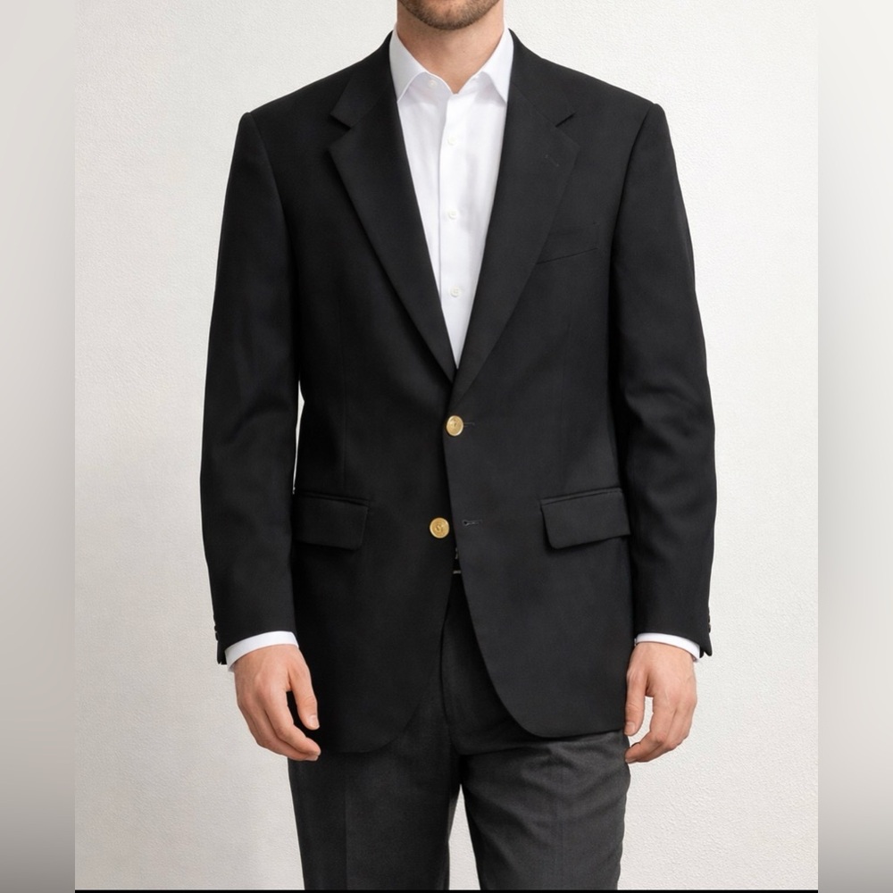 Vintage Henry Grethel Navy Wool Blazer Gold Crest Buttons Classic Sport Coat